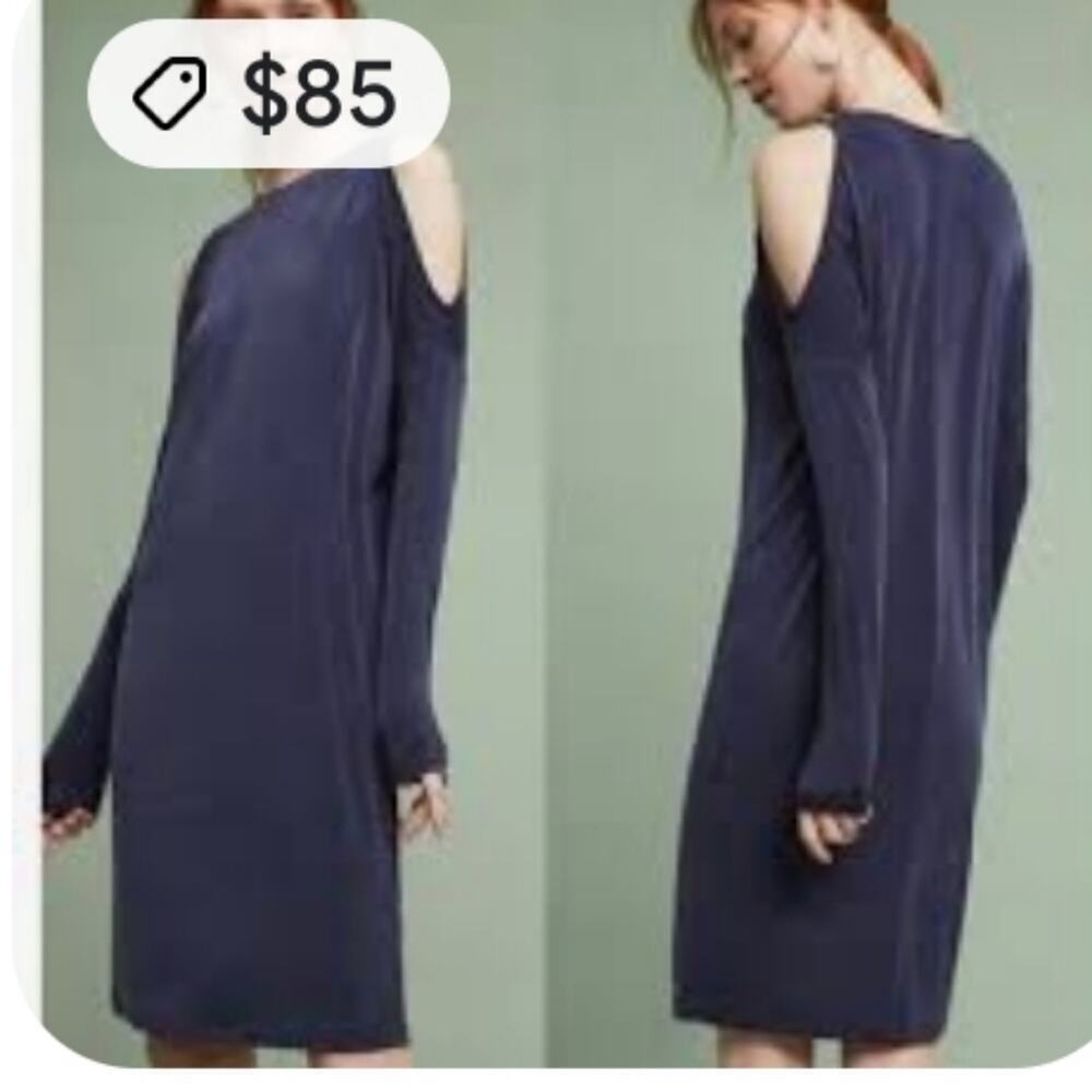 ERI +ALI COCOON BLUE SUEDE SOFT COLD SHOULDER SHIFT DRESS SIZE SMALL
